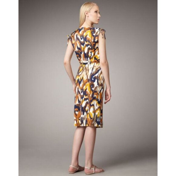 NWT Tory Burch Verda Dress XS Matmi Silk Ikat Midi Sheath Resort Cowl Neck - Picture 4 of 14